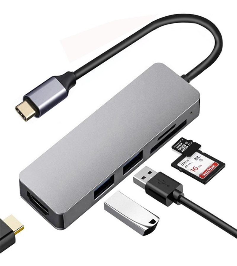 USB 集线器- USB Type C 接 HDMI + USB 3.0 + USB 2.0 + SD + TF