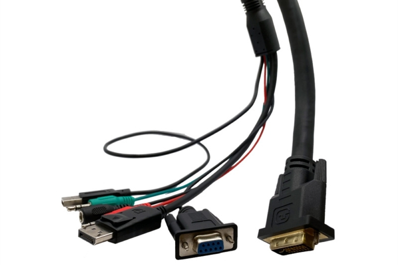 DVI 24+5 Pin 公头 转 DisplayPort 公头 + DB 9 母头 + DC5525 插头 + 2x 3.5mm 3 Pin 接头 + USB A 公头